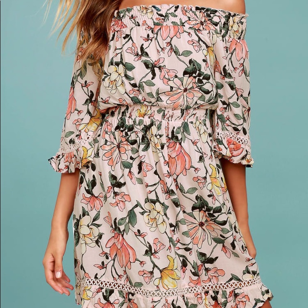 Hello, Darling Blush Pink Floral Print Off-the-Shoulder Dress